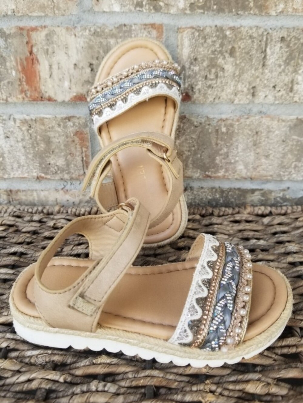 Toddler TAN Bling Comfort Sandals(Girl 8) Neutral Metalic HookLoop Steve Madden